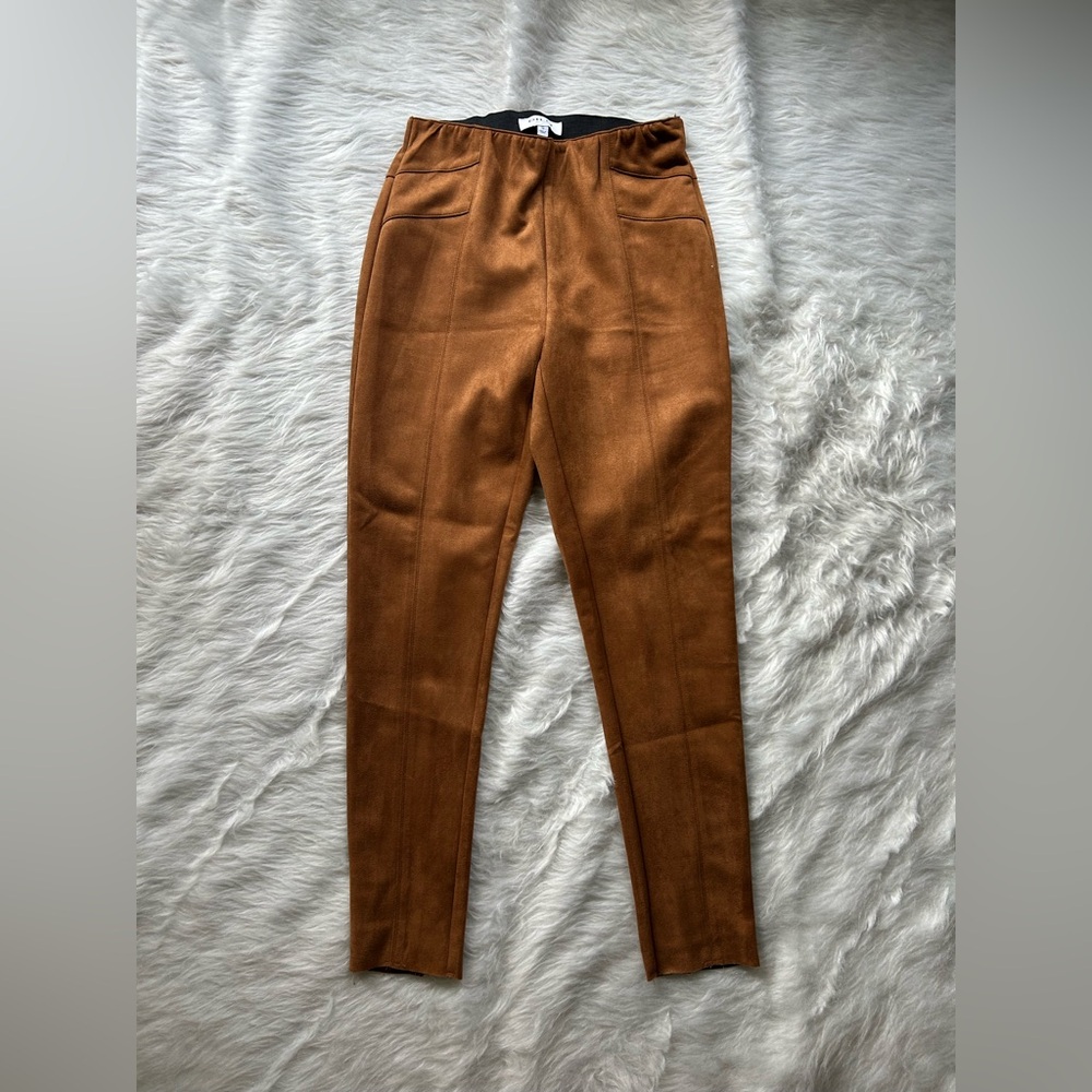 Gilli Tan Soft High-Waisted Elastic Waist Raw Hem Pants